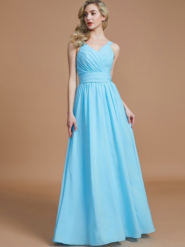 A-Line Charming V-neck Chiffon Sleeveless Bridesmaid Dresses