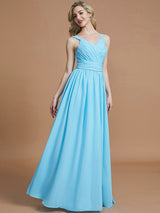 A-Line Charming V-neck Chiffon Sleeveless Bridesmaid Dresses