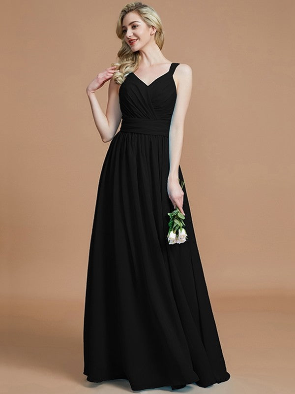 A-Line Charming V-neck Chiffon Sleeveless Bridesmaid Dresses