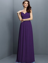 A-Line Charming V-neck Lace Sleeveless Long Chiffon Bridesmaid Dresses