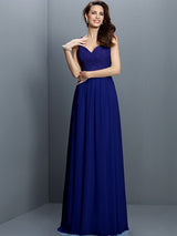 A-Line Charming V-neck Lace Sleeveless Long Chiffon Bridesmaid Dresses