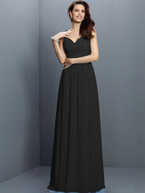 A-Line Charming V-neck Lace Sleeveless Long Chiffon Bridesmaid Dresses