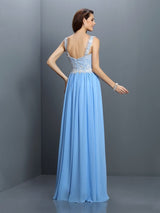 A-Line Charming V-neck Lace Sleeveless Long Chiffon Bridesmaid Dresses