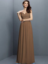 A-Line Charming V-neck Lace Sleeveless Long Chiffon Bridesmaid Dresses