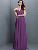 A-Line Charming V-neck Lace Sleeveless Long Chiffon Bridesmaid Dresses