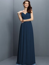 A-Line Charming V-neck Lace Sleeveless Long Chiffon Bridesmaid Dresses