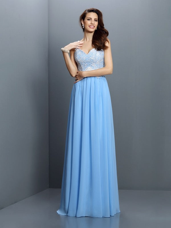 V-Neck Elegant Lace Sleeveless Long Chiffon Bridesmaid Dresses