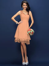 A-Line Charming V-neck Lace Sleeveless Short Bridesmaid Dresses