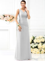 Charming V-neck Pleats Sleeveless Long Chiffon Bridesmaid Dresses