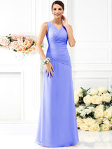 Charming V-neck Pleats Sleeveless Long Chiffon Bridesmaid Dresses