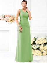 Charming V-neck Pleats Sleeveless Long Chiffon Bridesmaid Dresses