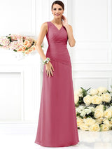 Charming V-neck Pleats Sleeveless Long Chiffon Bridesmaid Dresses