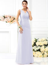 Charming V-neck Pleats Sleeveless Long Chiffon Bridesmaid Dresses