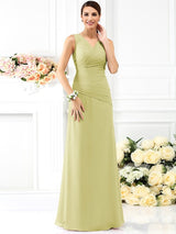 Charming V-neck Pleats Sleeveless Long Chiffon Bridesmaid Dresses