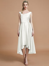 A-Line Charming V-neck Satin Asymmetrical Sleeveless Bridesmaid Dresses