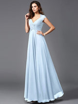 A-Line Charming V-neck Sleeveless Long Chiffon Bridesmaid dresses