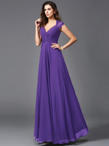 A-Line Charming V-neck Sleeveless Long Chiffon Bridesmaid dresses