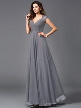 A-Line Charming V-neck Sleeveless Long Chiffon Bridesmaid dresses