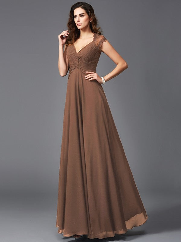 A-Line Charming V-neck Sleeveless Long Chiffon Bridesmaid dresses