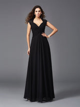 V-Neck Elegant Sleeveless Long Chiffon Bridesmaid dresses