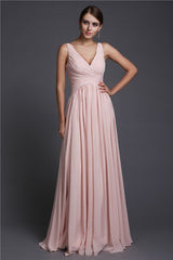 V-Neck Elegant Sleeveless Long Ruffles Chiffon Bridesmaid Dresses