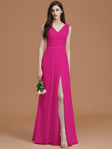 A-Line Charming V-neck Sleeveless Ruched Chiffon Bridesmaid Dresses