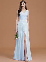 A-Line Charming V-neck Sleeveless Ruched Chiffon Bridesmaid Dresses