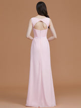 A-Line Charming V-neck Sleeveless Ruched Chiffon Bridesmaid Dresses