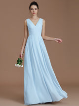 A-Line Charming V-neck Sleeveless Ruched Chiffon Bridesmaid Dresses