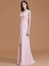 A-Line Charming V-neck Sleeveless Ruched Chiffon Bridesmaid Dresses