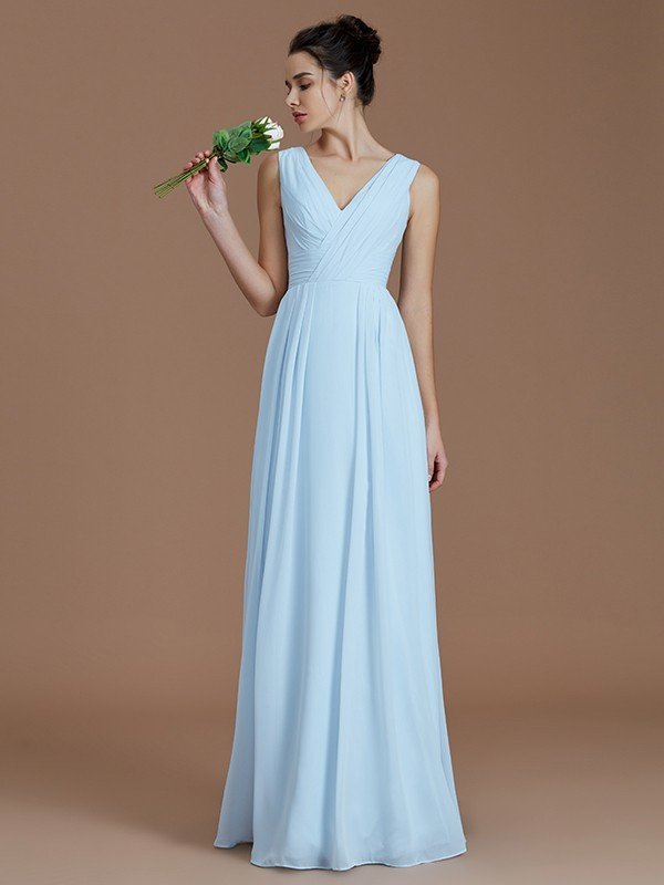 V-Neck Elegant Sleeveless Ruched Chiffon Bridesmaid Dresses