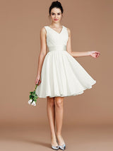 A-Line Charming V-neck Sleeveless Sash/Ribbon/Belt Short/Mini Chiffon Bridesmaid Dresses