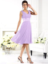 A-Line Charming V-neck Sleeveless Short Chiffon Bridesmaid Dresses