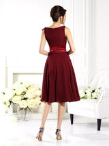 A-Line Charming V-neck Sleeveless Short Chiffon Bridesmaid Dresses