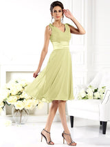 A-Line Charming V-neck Sleeveless Short Chiffon Bridesmaid Dresses