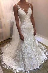 stylesnuggle offers V-neck sleevless Mermaid White Wedding Dress with Court Train online at an affordable price from Tulle to Column Floor-length skirts. Shop for Amazing Sleeveless wedding collections for your big day.