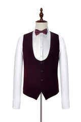 Velvet Shawl Collar White Wedding Tuxedos Three Piece Wedding Suits with Burgundy Vest-stylesnuggle