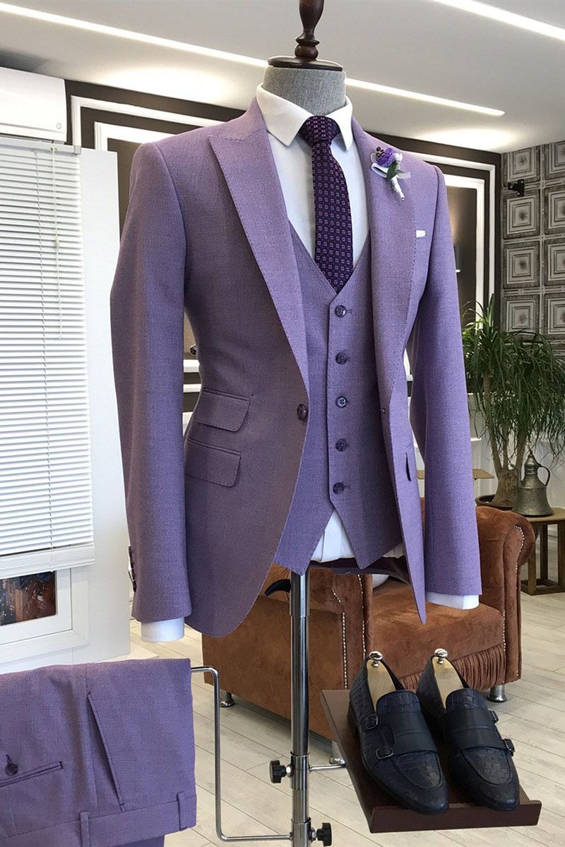 Violet Purple 3-Pieces Tailored Slim Fit Prom Suits For Men