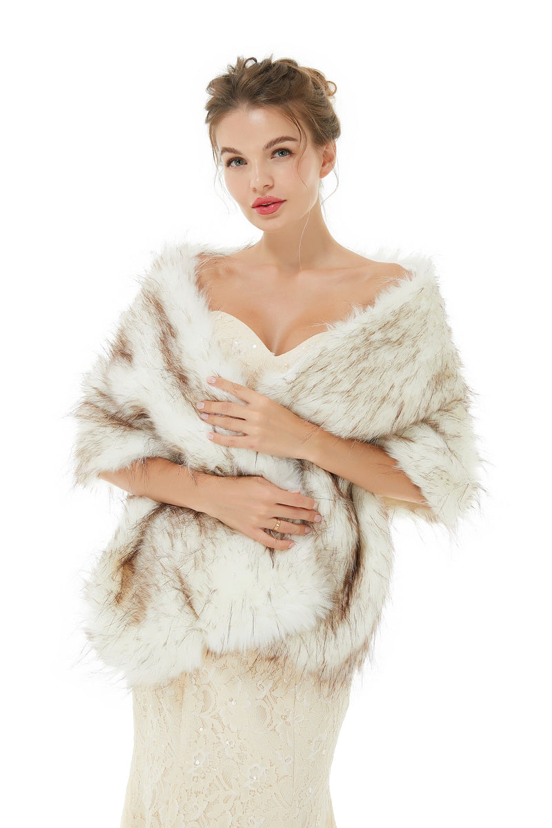 Warm Light Brown Wedding Wraps Faux Fur Bridal Cover Up-stylesnuggle