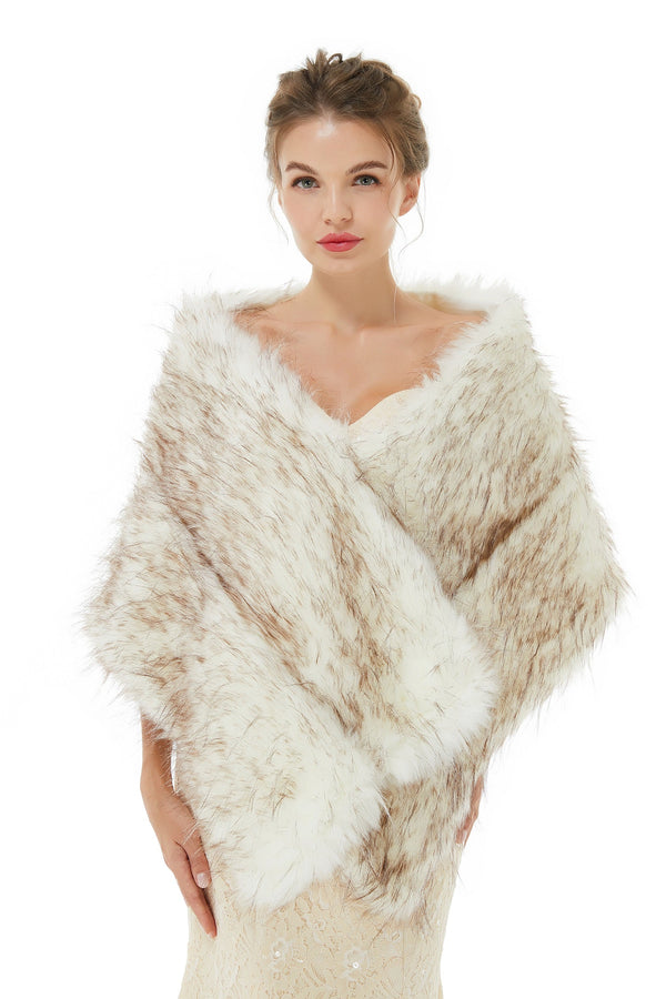 Warm Light Brown Wedding Wraps Faux Fur Bridal Cover Up-stylesnuggle