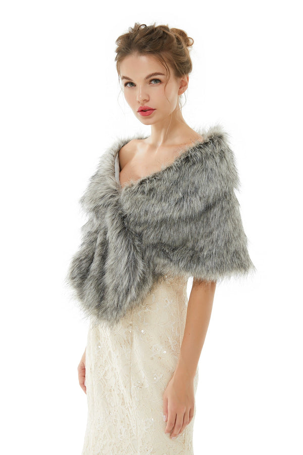 Wedding Wrap Faux Fur Sleeveless Open Front Bridal Shawl-stylesnuggle