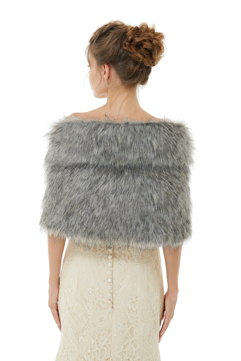 Wedding Wrap Faux Fur Sleeveless Open Front Bridal Shawl-stylesnuggle