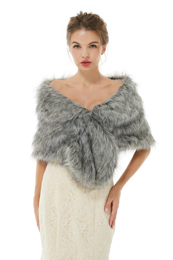 Wedding Wrap Faux Fur Sleeveless Open Front Bridal Shawl-stylesnuggle