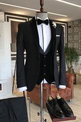 Discover Well-cut 3-pieces Black Shawl Lapel Slim Fit wedding tuxedos For Grooms with stylesnuggle. Shop for a range of Black Shawl Lapel Men Suits for every occasion with rush order service in cheap price.