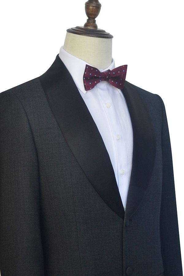 This Well-cut Dark Grey Black Shawl Collar Wedding Tuxedos, Two Buttons Wedding Suits for Men at stylesnuggle comes in all sizes for prom, wedding and business. Shop an amazing selection of Shawl Lapel Single Breasted Black mens suits in cheap price.