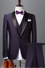 stylesnuggle made this Well-cut Dark Purple Shawl Lapel Black Wedding Tuxedo Bespoke Prom Dress Suit Three-pieces with rush order service. Discover the design of this Purple Solid Shawl Lapel Single Breasted mens suits cheap for prom, wedding or formal business occasion.