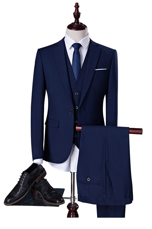 stylesnuggle made this Well-cut Navy Blue Men Suits, Business Slim Fit Tuxedo with 4 Pieces (Jacket vest pants shirt) with rush order service. Discover the design of this Dark Blue Solid Shawl Lapel Single Breasted mens suits cheap for prom, wedding or formal business occasion.