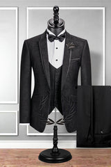 This Well-cut Notch Lapel Black Groom Suit, Slim Fit Jacquard Wedding Tuxedo at stylesnuggle comes in all sizes for prom, wedding and business. Shop an amazing selection of Notched Lapel Single Breasted Black mens suits in cheap price.