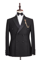 This Well-cut Satin Peak Lapel Double Breasted Black Men Wedding Suit Groom Tuxedos at stylesnuggle comes in all sizes for prom, wedding and business. Shop an amazing selection of Peaked Lapel Double Breasted Black mens suits in cheap price.