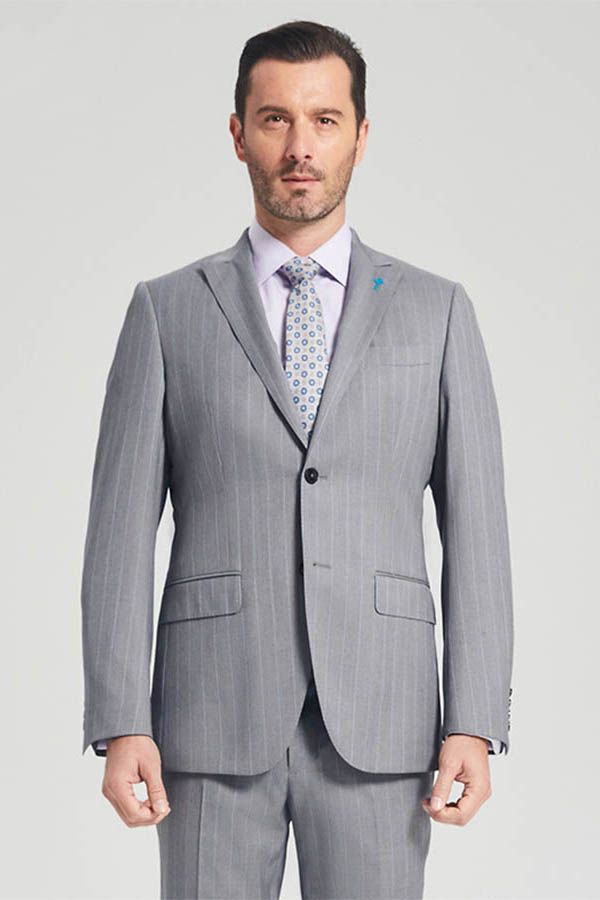 This Well-cut Stripes Grey Suits, Two Buttons Peak Lapel Business Mens Suits at stylesnuggle comes in all sizes for prom, wedding and business. Shop an amazing selection of Peaked Lapel Single Breasted Silver mens suits in cheap price.